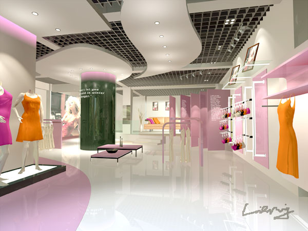 粉红系列服装店展台展位设计制作效果图欣赏 